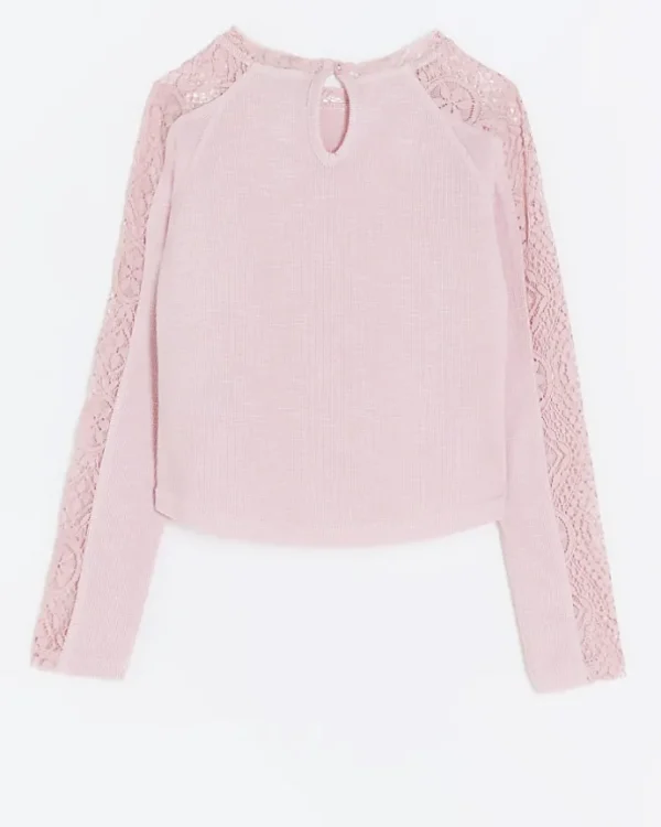 Girls pink lace detail long sleeve top