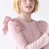 Girls Pink Long Sleeve Rib Frill Bodysuit