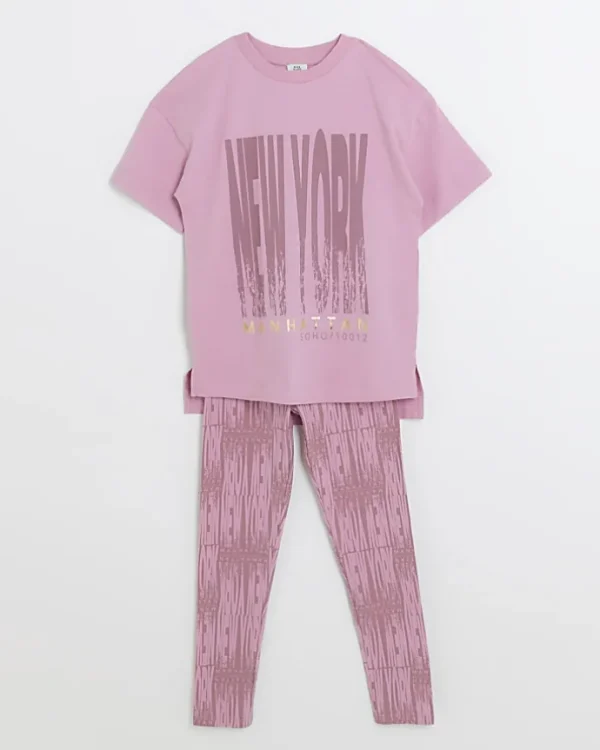 Girls pink New York graphic t-shirt set