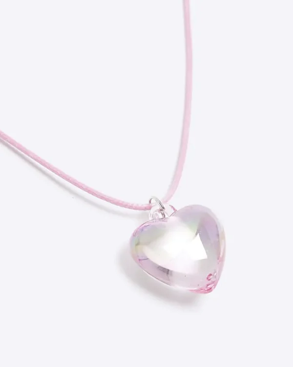 Girls pink puff heart necklace