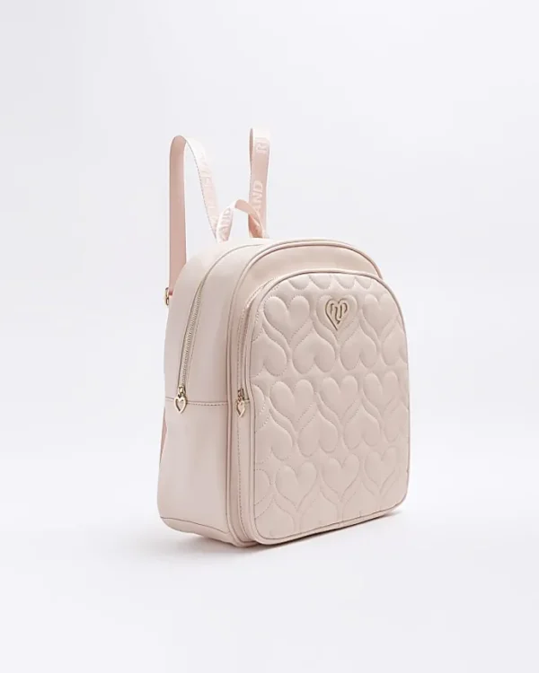 Girls pink quilted heart backpack