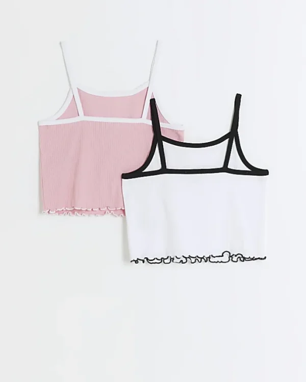 Girls Pink Ribbed Cami top 2 Pack