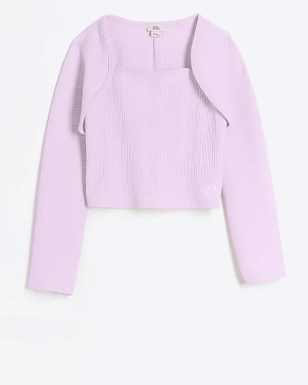 Girls pink ribbed cardigan and cami top set