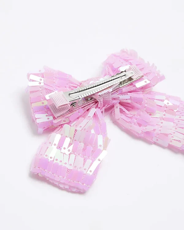 Girls pink sequin bow hair clip