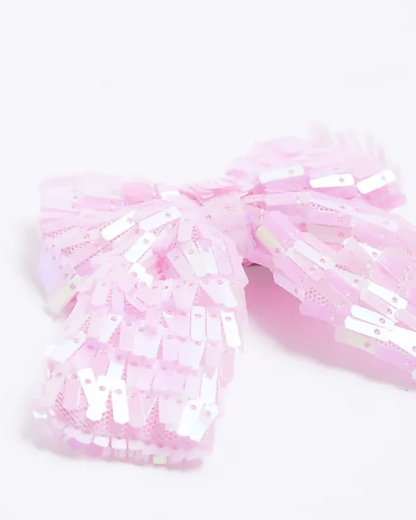 Girls pink sequin bow hair clip