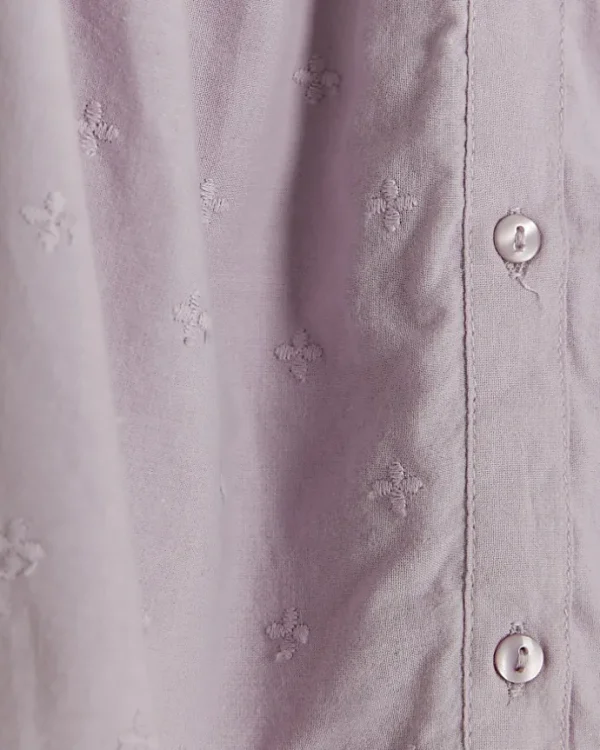 Girls purple embroidered button up blouse