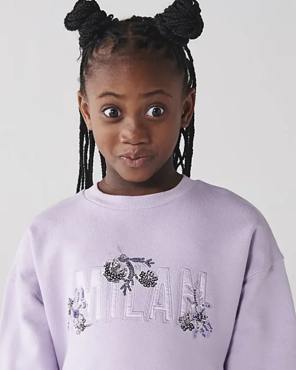 Girls purple sequin graphic sweatshirt