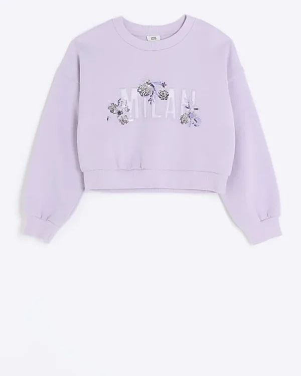 Girls purple sequin graphic sweatshirt