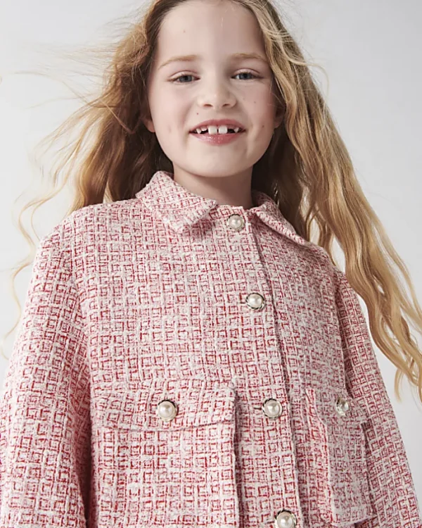 Girls Red Boucle Crop Jacket