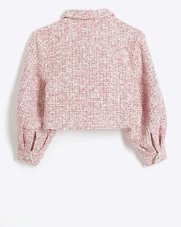 Girls Red Boucle Crop Jacket