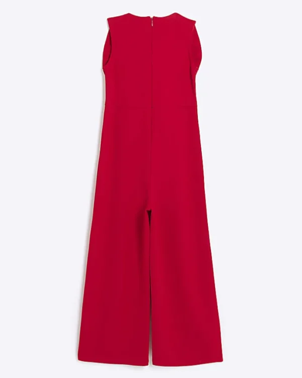 Girls red bow wide leg jumpsuit