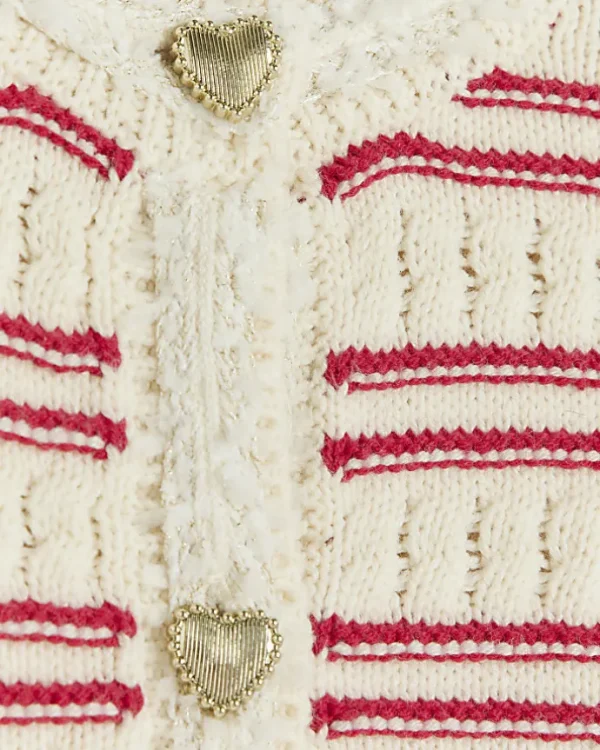 Girls red knit striped cardigan