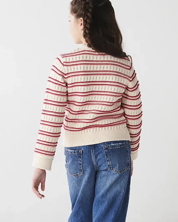 Girls red knit striped cardigan