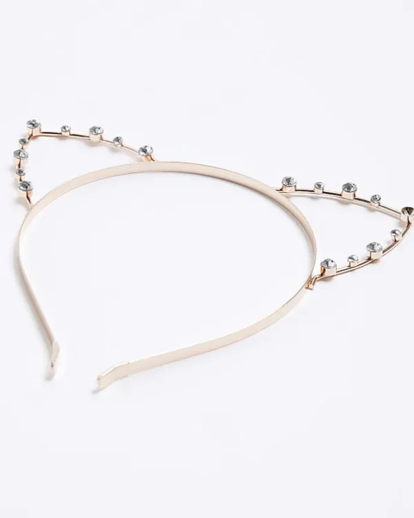 Girls Rose Gold Diamante Cat Ear Hair Band