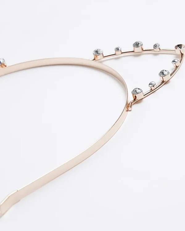 Girls Rose Gold Diamante Cat Ear Hair Band