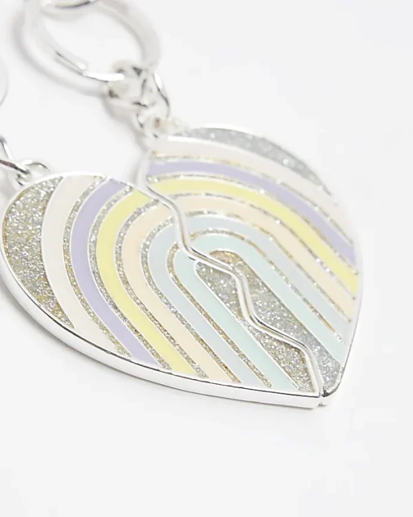 Girls silver BFF Pastel Heart Keyring