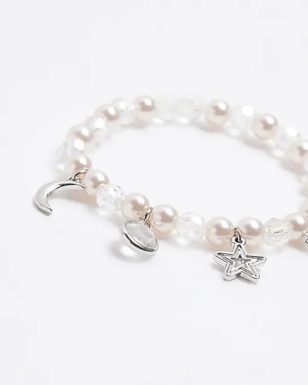 Girls silver pearl charm bracelet