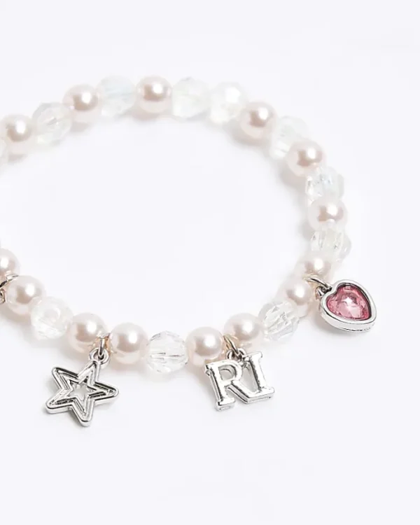 Girls silver pearl charm bracelet