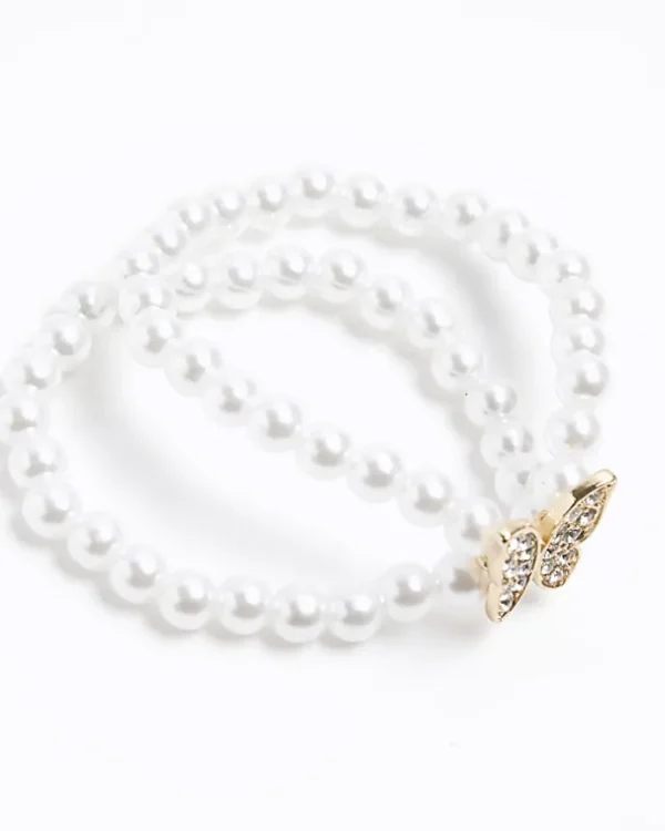 Girls White Butterfly Pearl Bracelet