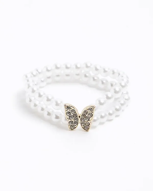 Girls White Butterfly Pearl Bracelet