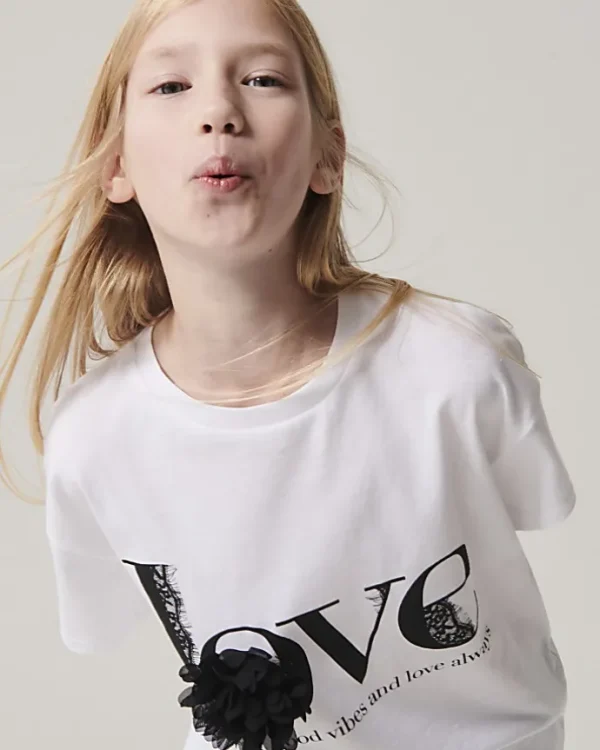 Girls white corsage love t-shirt