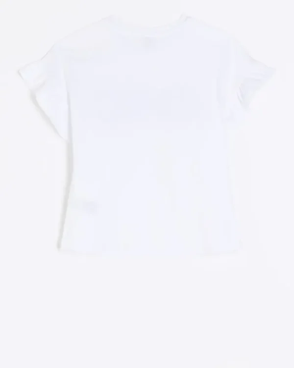 Girls white diamante frill t-shirt