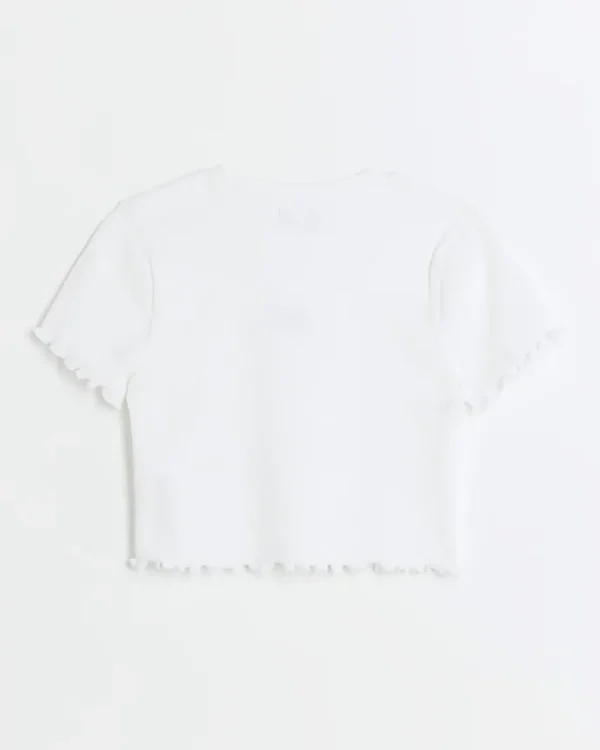 Girls white embroidered logo crop t-shirt