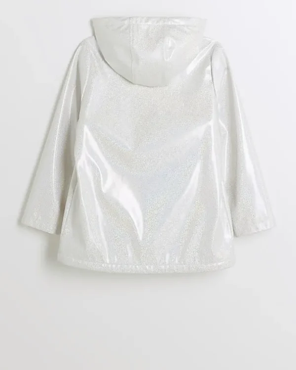 Girls white glitter hooded rain coat