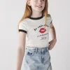 Girls white lips graphic crop t-shirt