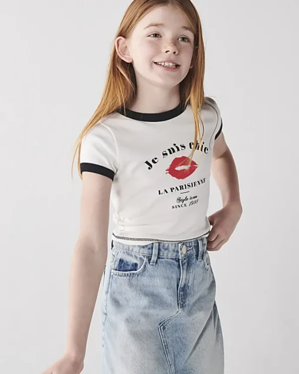 Girls white lips graphic crop t-shirt