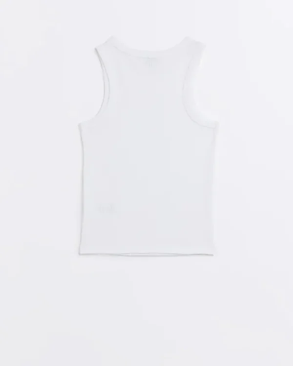 Girls white Long line ribbed tank top