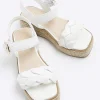 Girls white plait strap wedge sandals