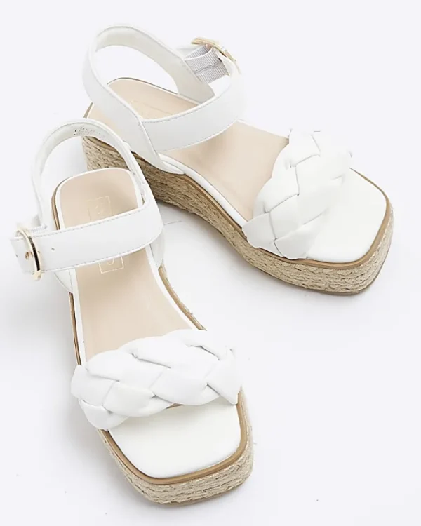 Girls white plait strap wedge sandals