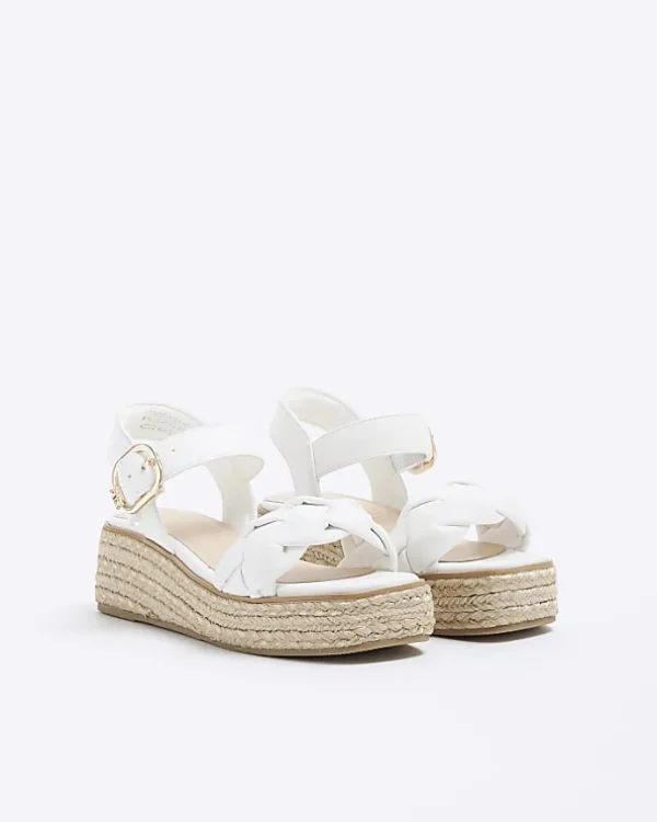 Girls white plait strap wedge sandals