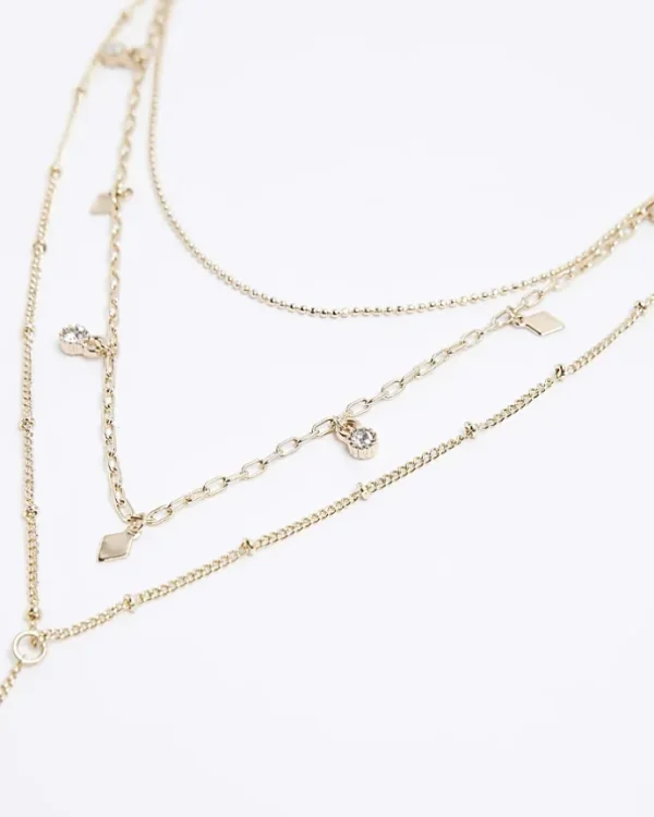 Gold charm multirow necklace