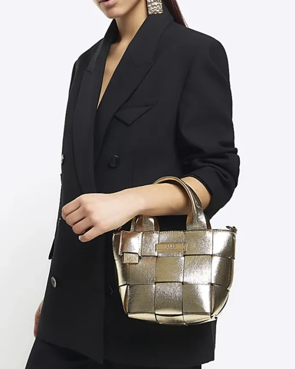 Gold chunky weave small tote bag