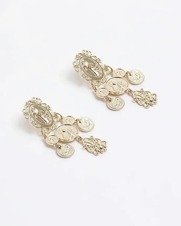 Gold Coin Drop Earrings