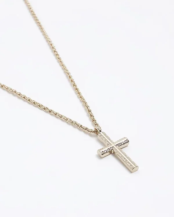 Gold Colour Cross Pendant Necklace