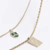 Gold colour shield and tag multirow necklace