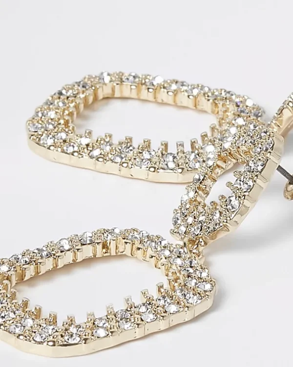 Gold Diamante Drop Earrings