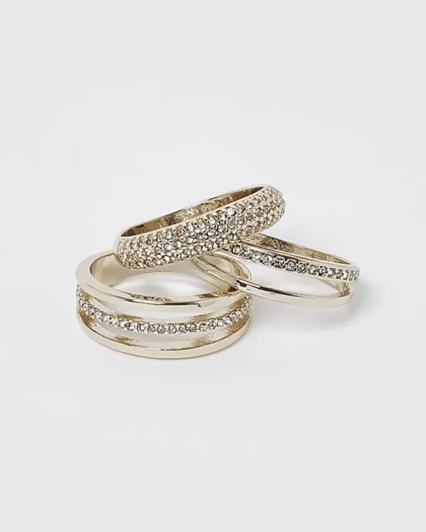 Gold diamante rings multipack