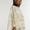 Gold glitter floral cape blouse