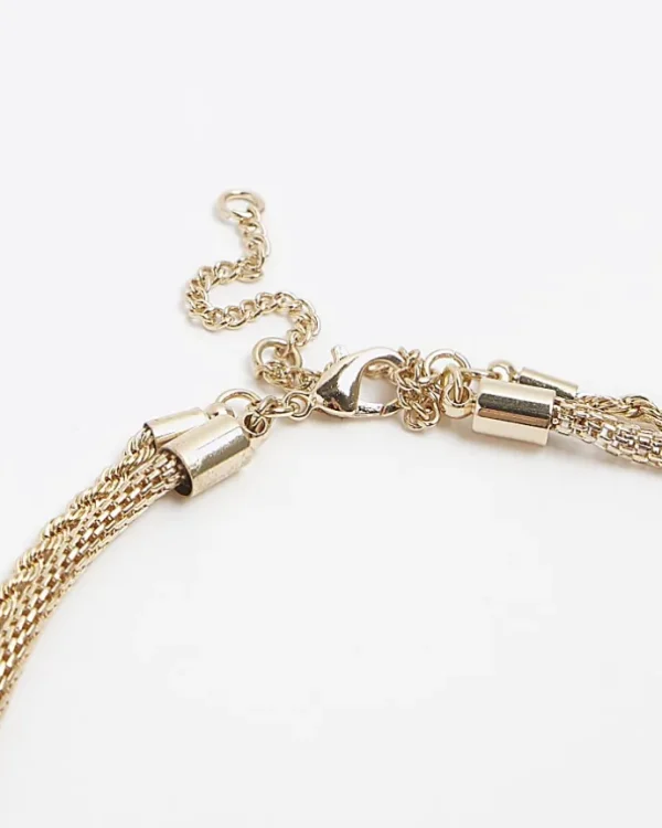 Gold heart tag multirow necklace