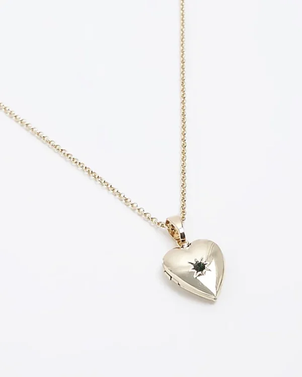 Gold May Birthstone Heart Necklace