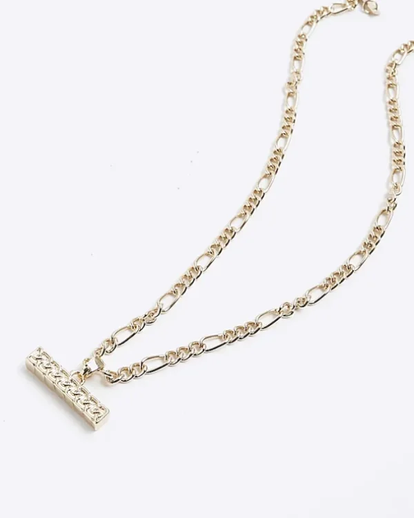 Gold plated T bar necklace