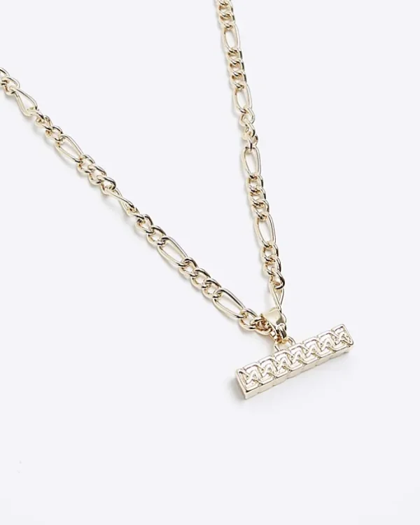 Gold plated T bar necklace