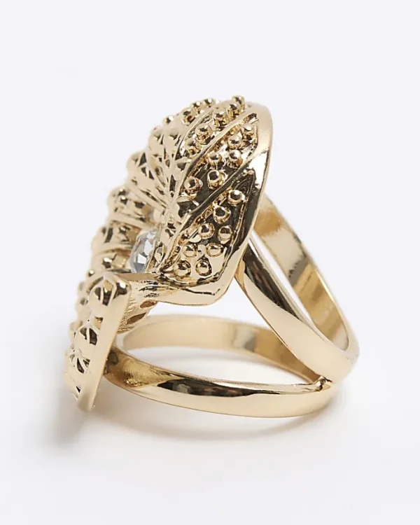 Gold Shell Diamante Ring