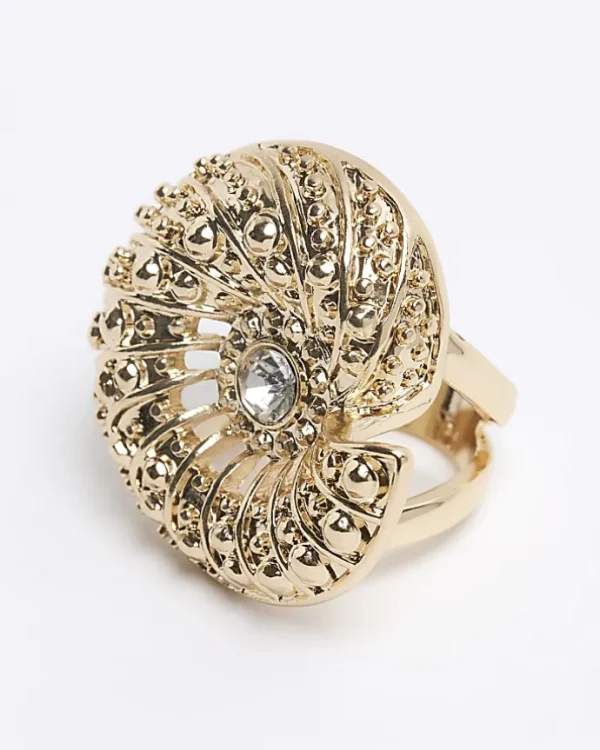 Gold Shell Diamante Ring