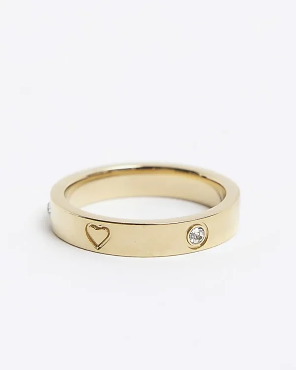 Gold Stainless Steel Embellished Ring