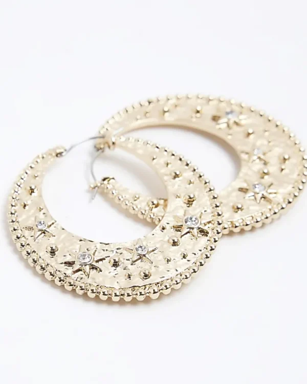 Gold Textured Flat Hoop Earrings